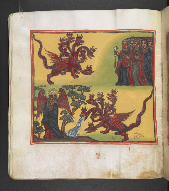 Two seven-headed red dragons, British Library Or 533, f.49v